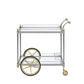 Metal Framed Serving Cart with Glass Shelves and Side Handle, Silver and Gold - 98372