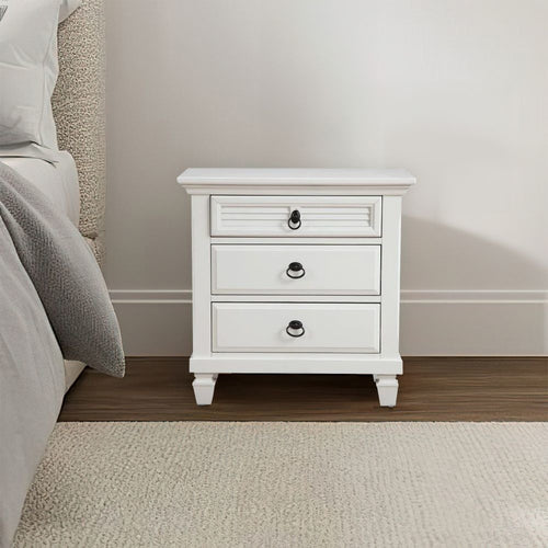 Nightstand | 3 Drawers | Pine Wood | White Finish