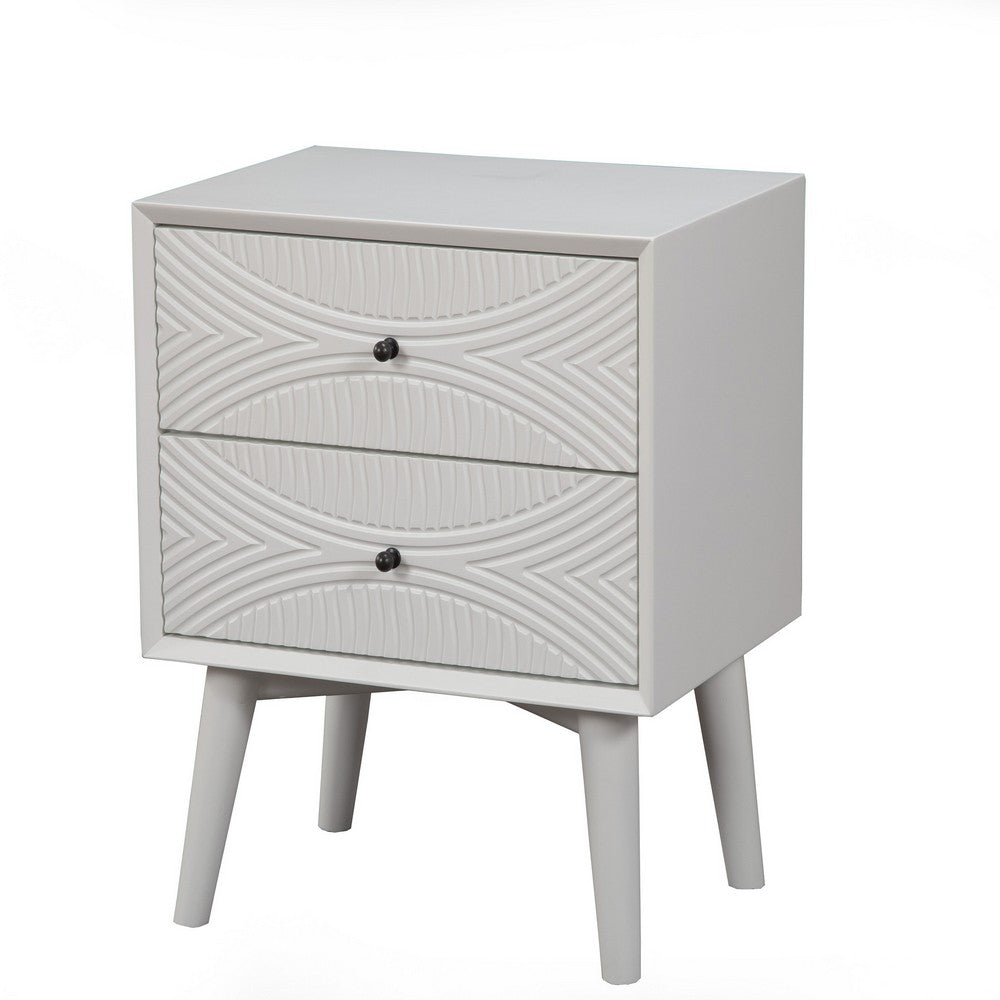 Two Drawers Mahogany Wood Nightstand with Tapered Legs, White