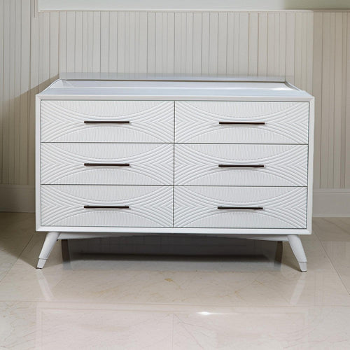 Six Drawers Mahogany Wood Dresser with Splayed Legs, White