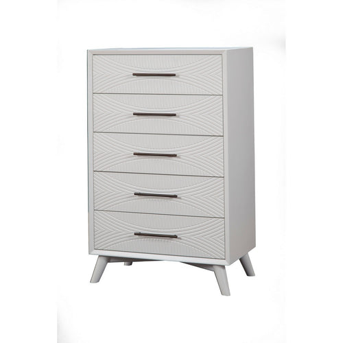 Five Drawers Mahogany Wood Chest with Splayed Legs, White