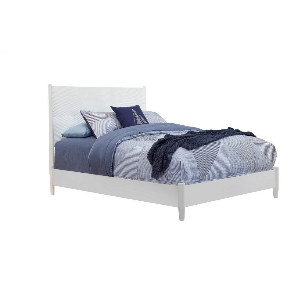 Eastern King Size Wooden Panel Bed with Circular Accent Headboard, White