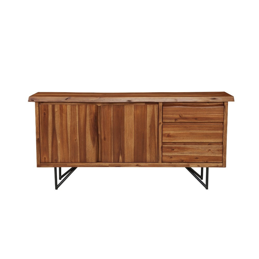 Solid Acacia Wood Server With Sleek Metal Legs Brown