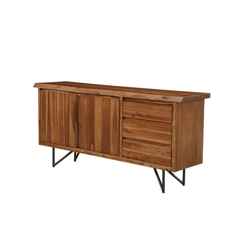 Solid Acacia Wood Server With Sleek Metal Legs Brown