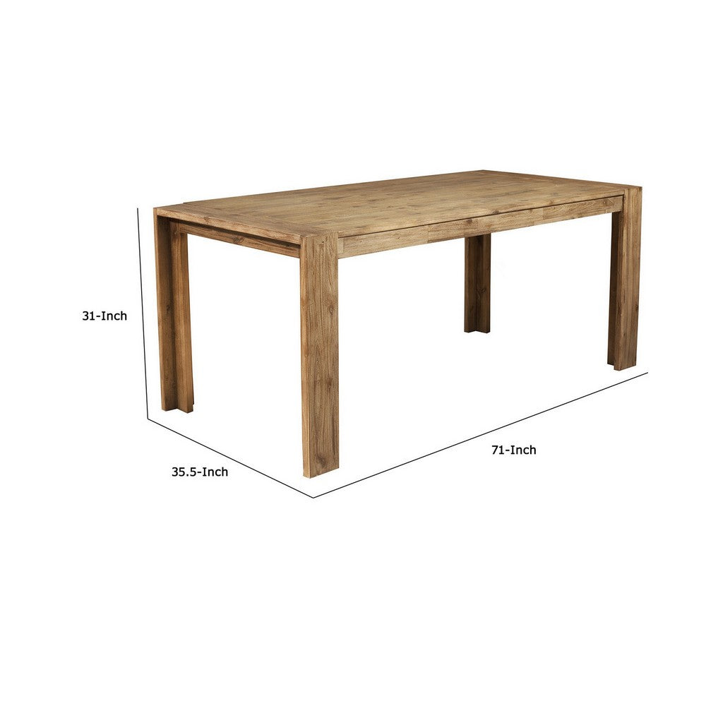 Rectangular Wooden Dining Table with Fixed Top and Block Legs, Brown