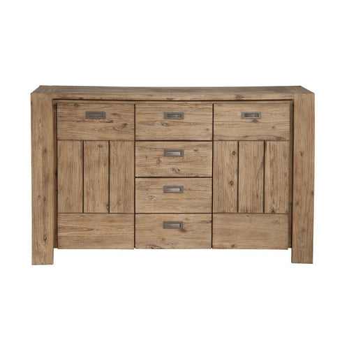 Acacia Wood Sideboard with Four Drawers and Side Cabinets, Brown