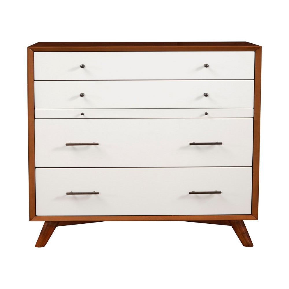 Mid-Century Modern Style Wooden Chest With Four Drawers, Brown and White
