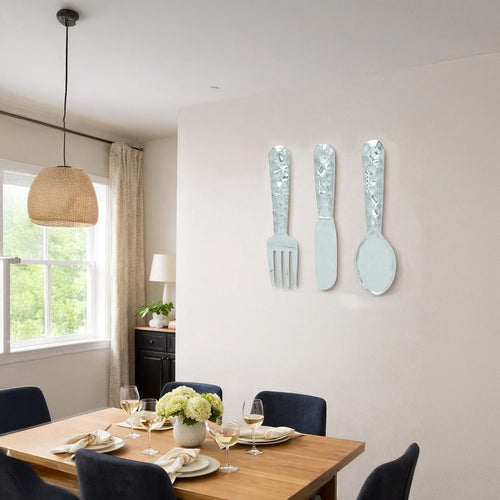 26169 Artistic Cutlery Wall Decor In Metal, Set of Three, Silver-Benzara