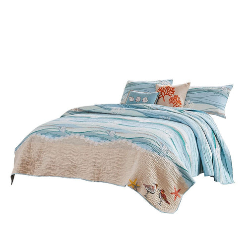 Maritsa 5 Piece Queen Size Quilt Set | Coastal Prints | Blue