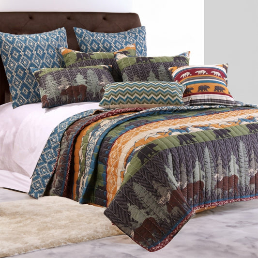 5 Piece King Size Quilt Set with Nature Inspired Print, Multicolor By Casagear Home