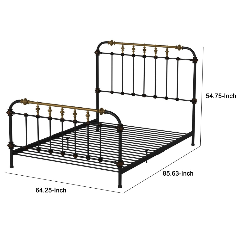 Transitional Queen Metal Bed Black and Gold By Casagear Home FOA-CM7733Q