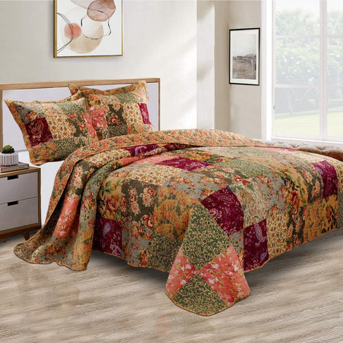 Kamet 3 Piece King Size Quilt Set | Floral Prints | Multicolor