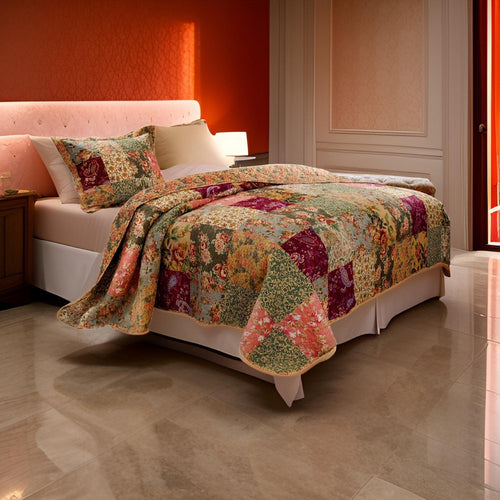 Kamet 2 Piece Twin Size Bedspread Set | Floral Prints | Multicolor