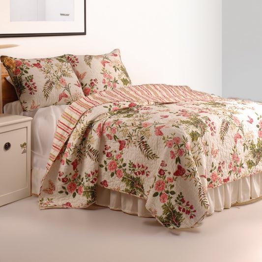 Atlanta Fabric 3 Piece Queen Size Quilt Set with Butterfly Print,Multicolor By Casagear Home