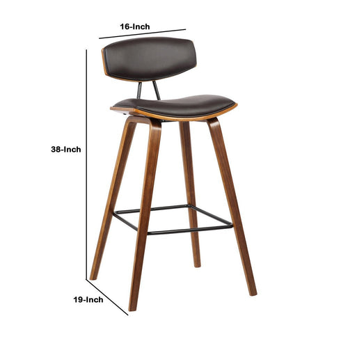 Barstool | Faux Leather | Flared Legs | Wood Frame | Brown