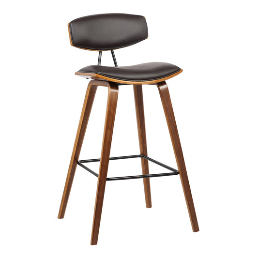 Wooden Frame Leatherette Barstool with Flared Legs, Brown By Casagear Home