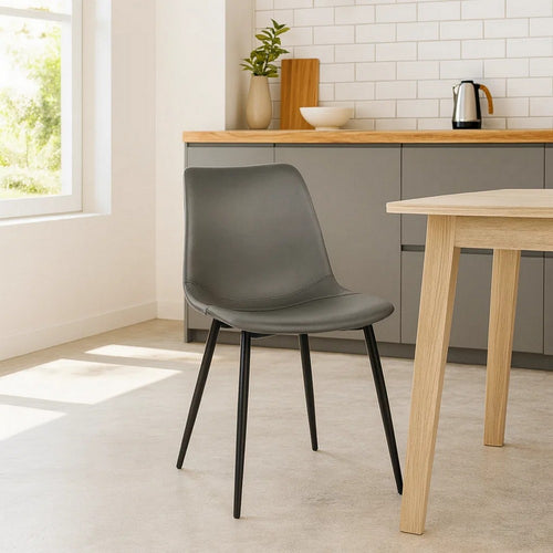 Dining Chair | Faux Leather | Bucket Seat | Metal Legs | Gray & Black