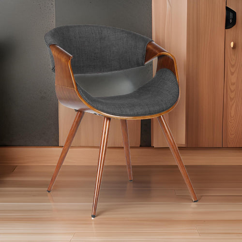 Dining Chair | Curved Back | Fabric | Tapered Legs | Brown & Gray