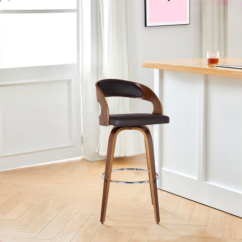 Barstool | 26" | Swivel | Faux Leather | Open Back | Brown