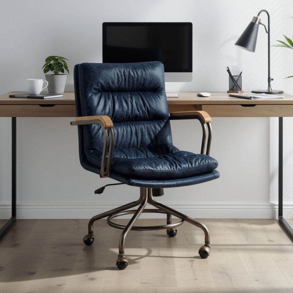 Metal & Leather Executive Office Chair, Vintage Blue