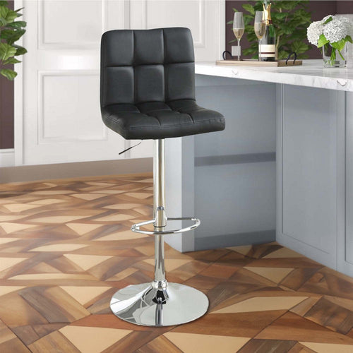 Barstool | Armless Chair Style | Gas Lift | Black & Silver | Set of 2