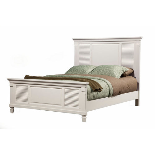 Pine Wood Eastern King Size Shutter Panel Bed in White