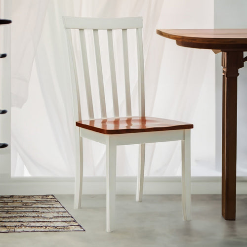 Dining Chair | Wood Seat | Slatted Back | Set of 2 | Brown & White