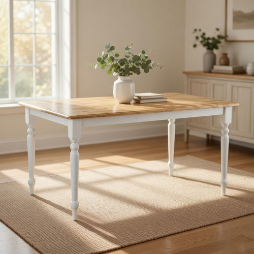 Dining Table | Rectangular | Turned Legs | Brown & White