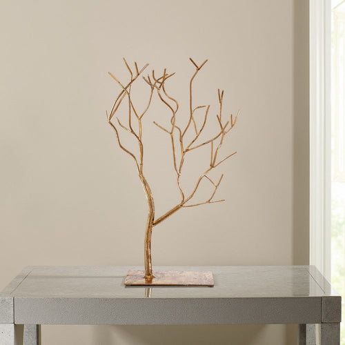 Wall Accent | Iron Tree | Branched | Rectangular Base | Gold