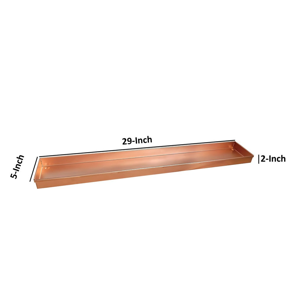 29 Inch Rectangular Metal Windowsill Planter Tray, Trim Edges, Large, Copper - BM195220