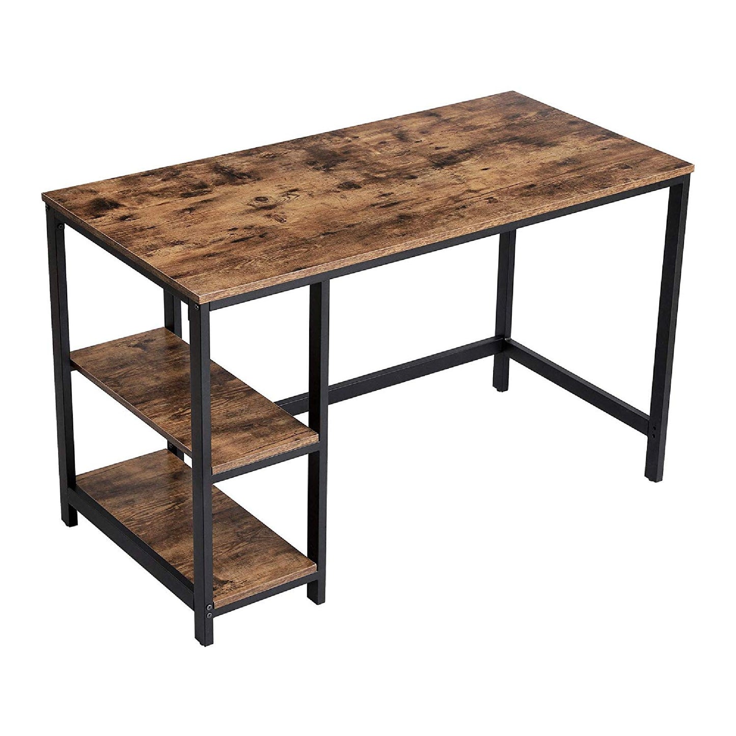 Yori Industrial 47 Inch Wood and Metal Desk with 2 Shelves, Black and Brown By Casagear Home