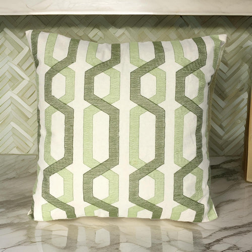 Pillow | Cotton | Geometric Embroidery | White & Green