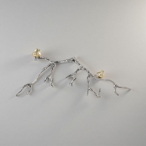 Wall Hook | Decorative | Branch Shape | Birds Design | Silver & Gold