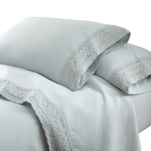 Udine 3 Piece Twin Sheet Set | Crochet Lace | Light Blue