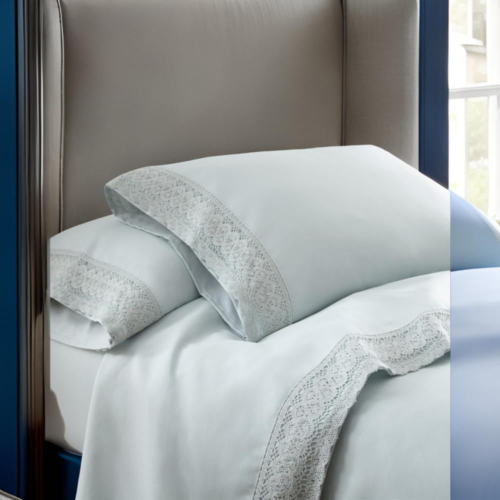 Udine Queen Sheet Set | 4 Piece | Crochet Lace | Blue