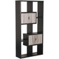 Wooden Bookcase with 4 Doors and 6 Shelves, Black and Distressed Gray by Casagear Home