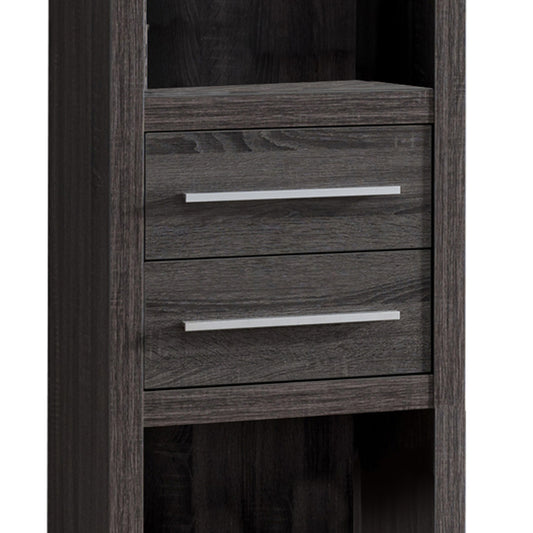 Wooden Media Tower with 2 Drawers and 3 Shelves, Distressed Gray by Casagear Home