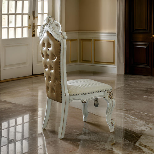 Side Chair | Tufted | Faux Leather | Set of 2 | White & Brown