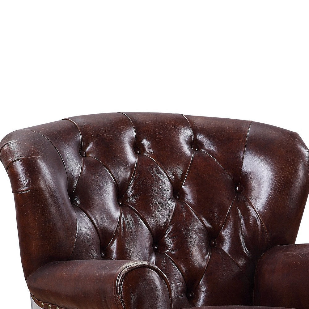 Faux Leather Upholstered Wooden Accent Chair with Tufted Back Brown BM204523