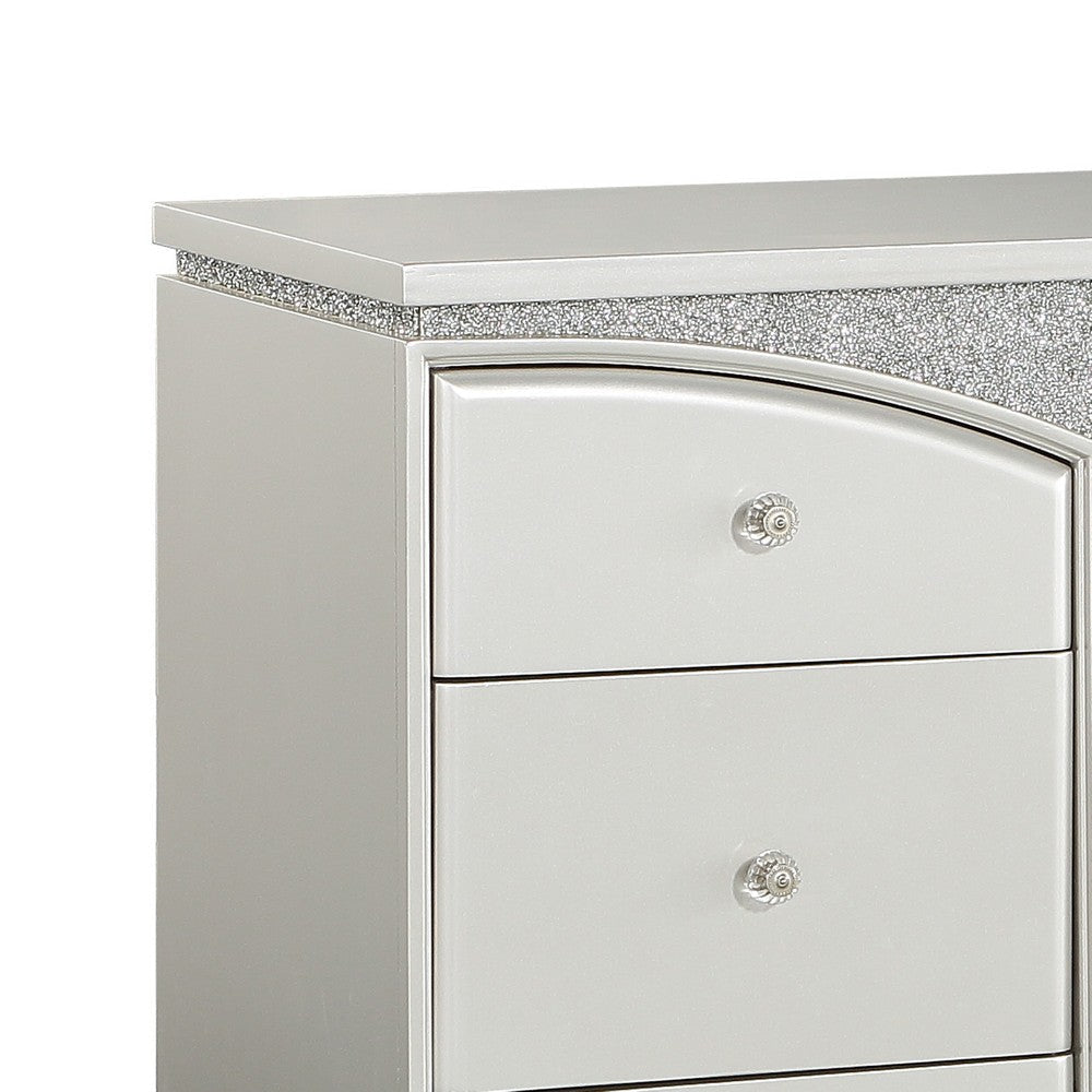 Modern Style 9 Drawer Wooden Dresser with Rhinestone Inlays Silver BM204550
