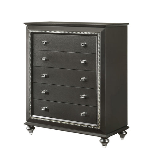 Contemporary Style 5 Drawer Wooden Chest with Turned Legs, Gray