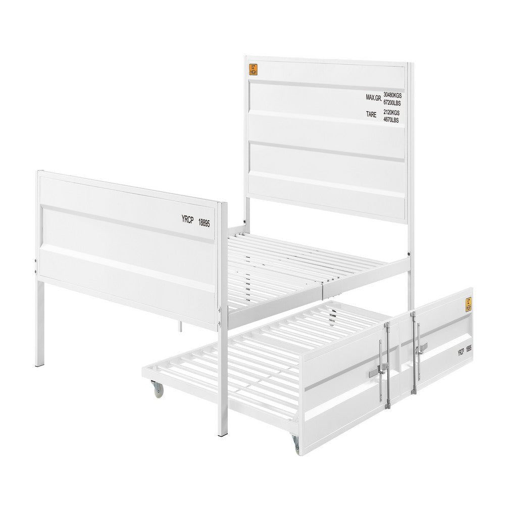 Industrial Style Metal Full Size Bed with Straight Leg Support White