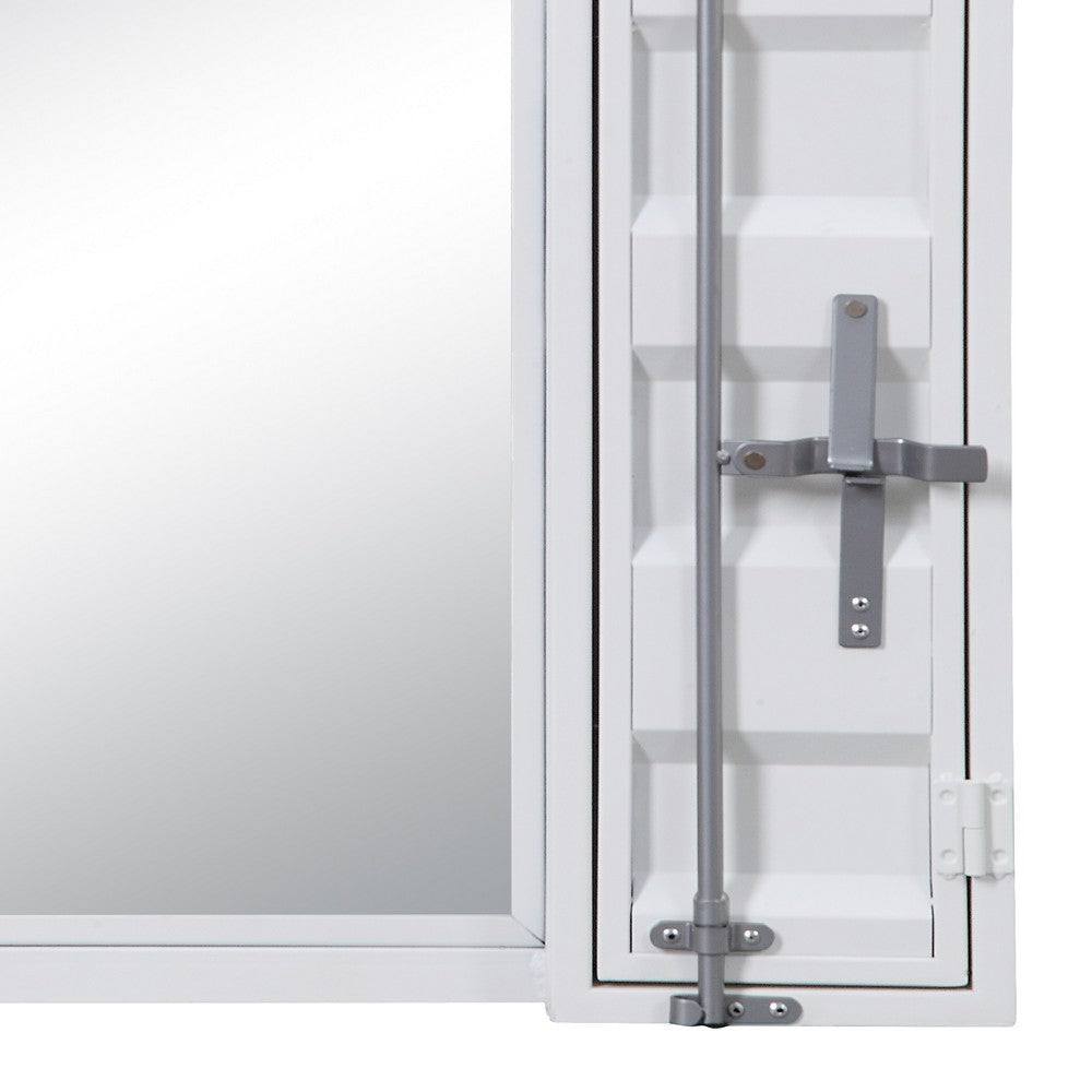 Industrial Style Metal Vanity Mirror with Recessed Door Storage White