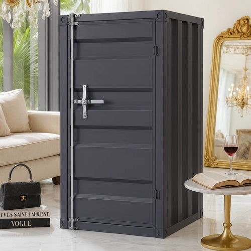 Chest | Metal | Recessed Door Front | Industrial Style | Gray