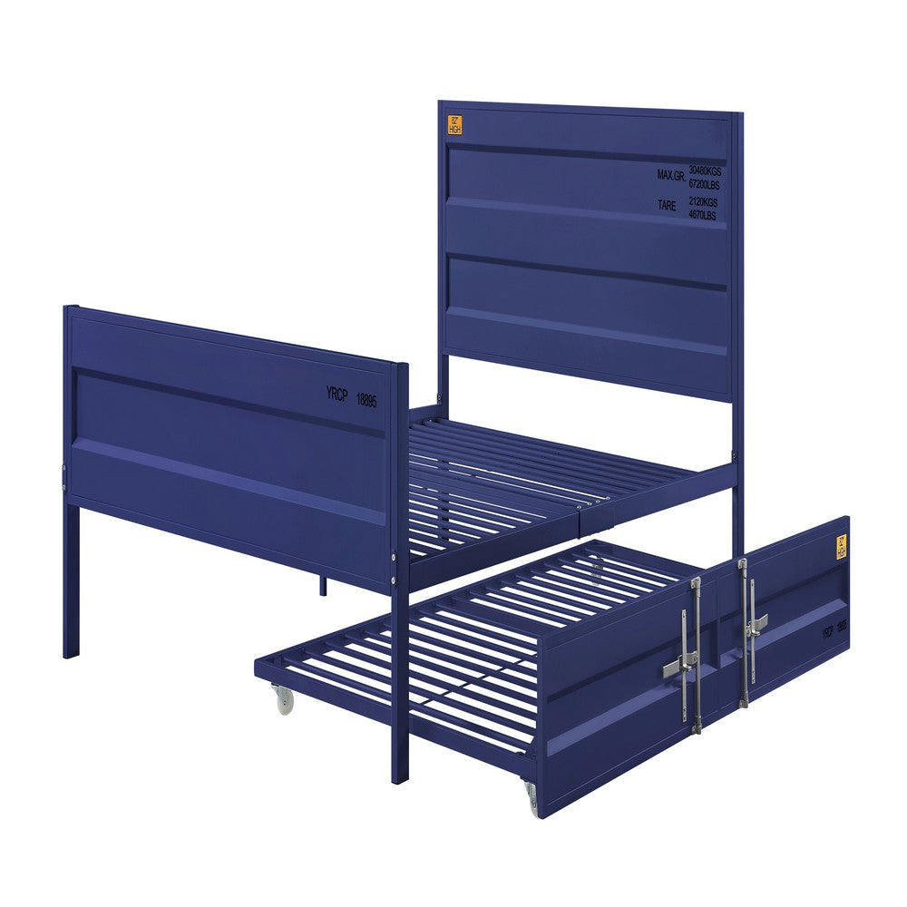 Industrial Style Metal Full Size Bed with Straight Leg Support Blue