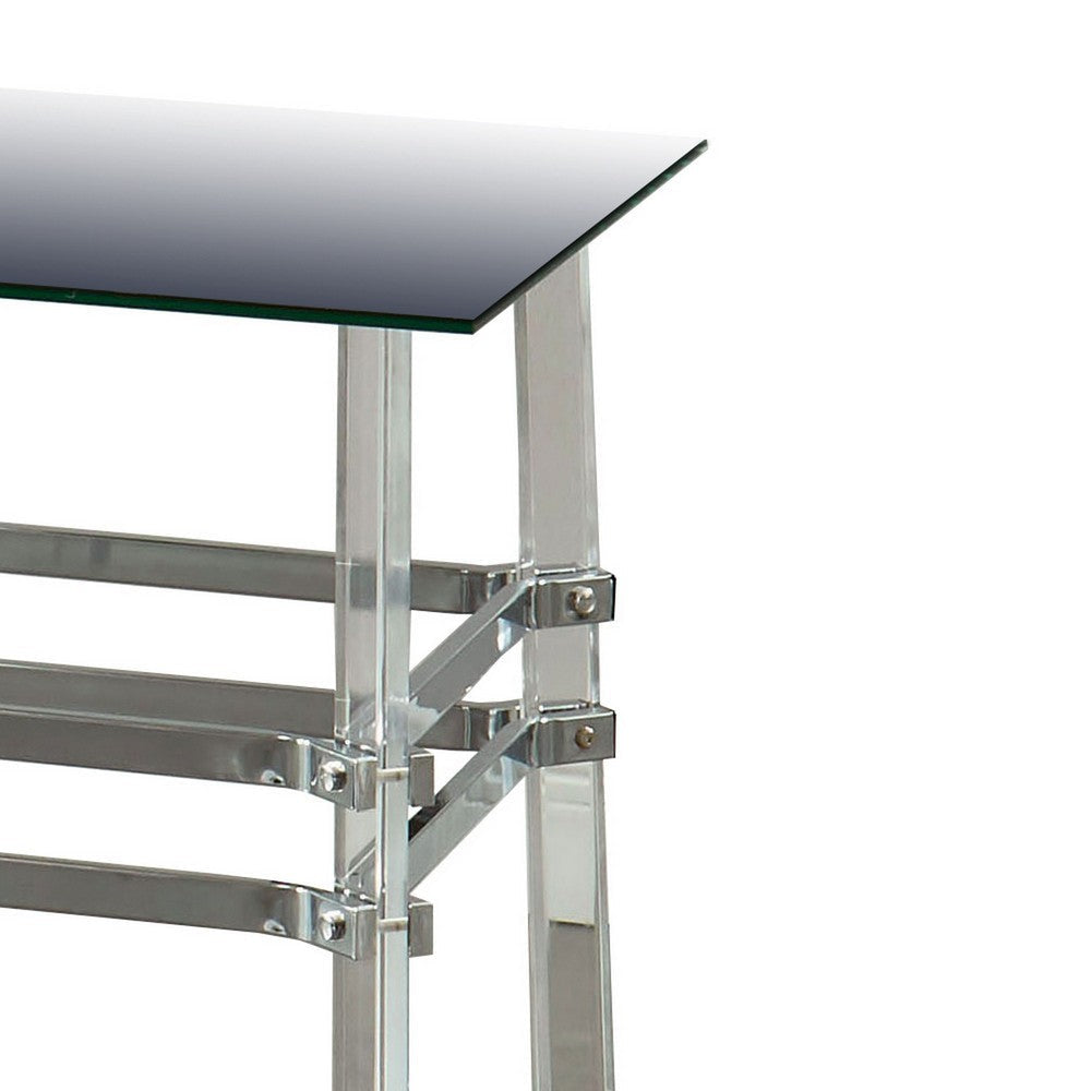 Square Glass and Metal End Table with Tubular Legs Silver and Clear BM205374