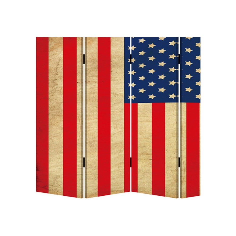4 Panel Canvas Screen with American Flag Print, Multicolor
