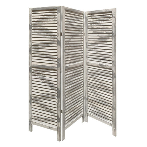3 Panel Foldable Wooden Shutter Screen with Straight Legs, Gray