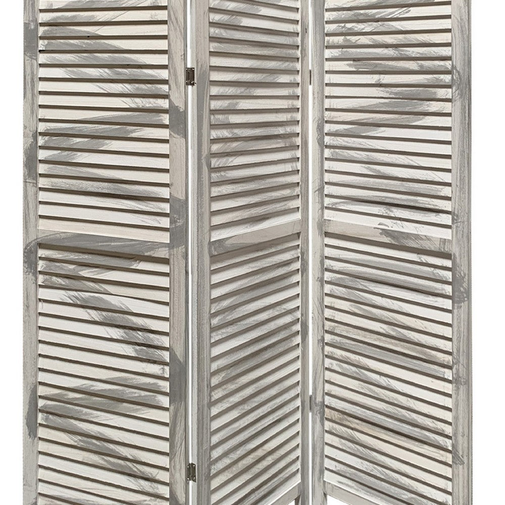 3 Panel Foldable Wooden Shutter Screen with Straight Legs, Gray