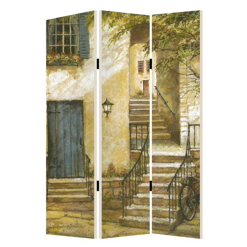 Foldable 3 Panel Canvas Screen with Europe Promenade Print, Multicolor